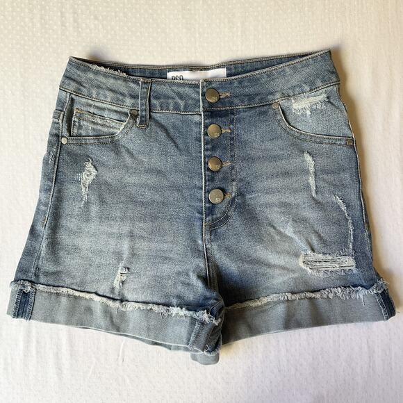 RSQ Women Shorts 0 Blue Denim Distressed Button Cuffed Hem 2.5" Inseam - Picture 1 of 9